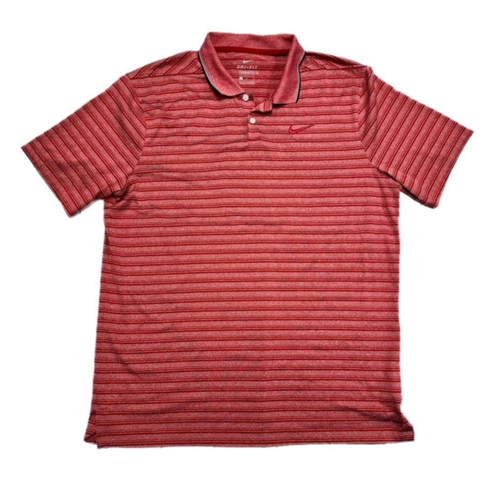Nike Golf Mens Dri-Fit Red Striped Short Sleeve Golf Polo Shirt, size L